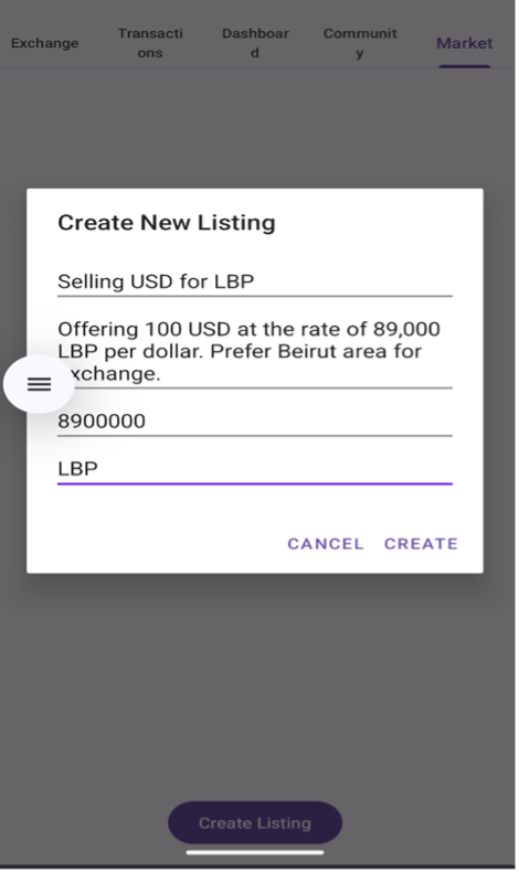 Create New Listing — marketplace listing form
