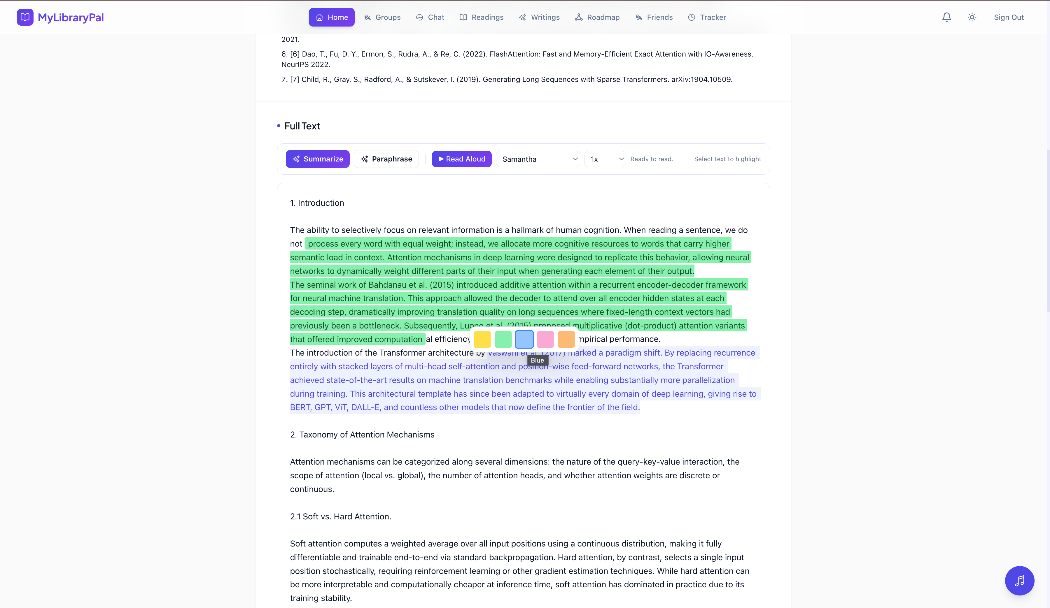 Text reader with highlighting