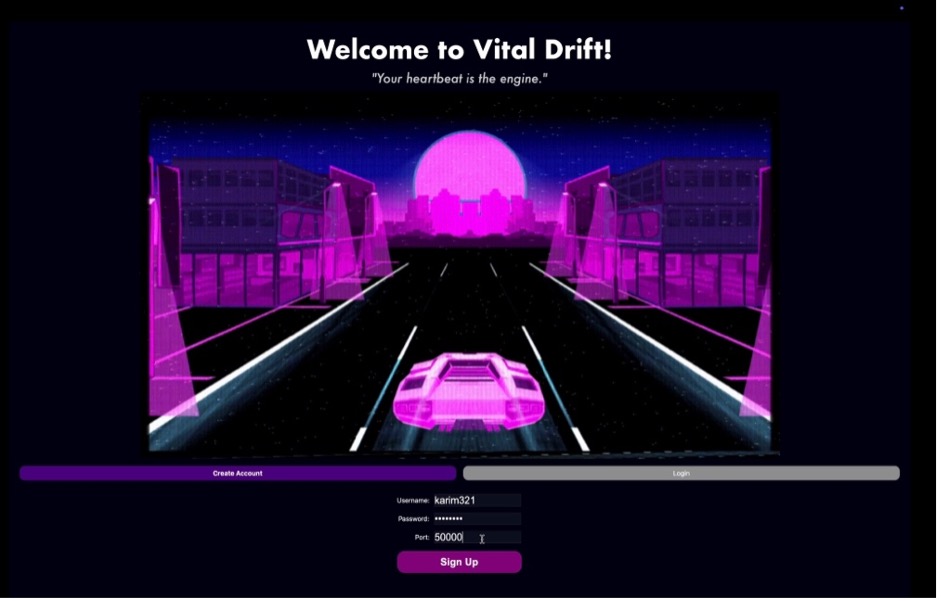 Sign up — Create Account / Login, username, password, port